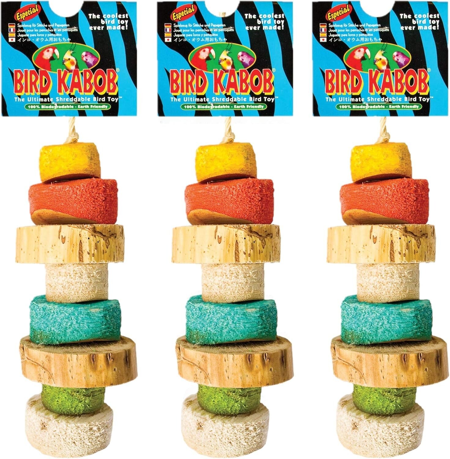 Wesco Pet Especial Bird Kabob Bird Chew Toy, Shreddable Bird Toy, Value 3 Pack