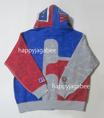 A BATHNIG APE Men's BAPE x RUSSELL SHARK FULL ZIP HOODIE