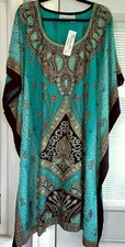 NEW NWT MUMU 2X 3X  SANTE KAFTAN CAFTAN HOUSE DRESS AQUA BLUE SHORTER 46" #HJ
