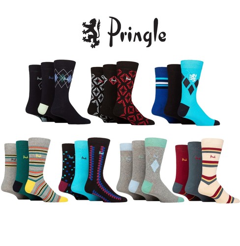 Pringle Mens Socks Cotton and Recycled Polyester Patterned 3 Pair Multipack 7-11