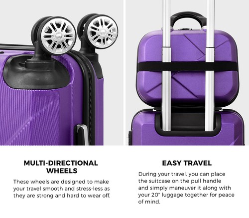Mazam 2PCS Luggage Suitcase Trolley Set Travel TSA Lock Storage Hard Case Purple - Picture 6 of 11