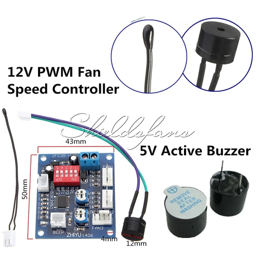 12V PWM PC CPU Fan Temperature Speed Controller Module High Temp Alarm 5V Buzzer
