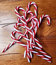 red and white candy canes plastic - eight Tree Ornaments Bowl Fillers