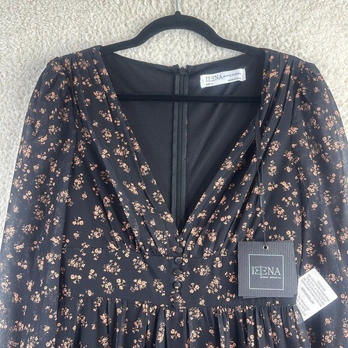 NWT Mac Duggal Womens Black Floral Long Sleeve Deep V-Neck Tiered Gown Size 2 - Picture 3 of 16