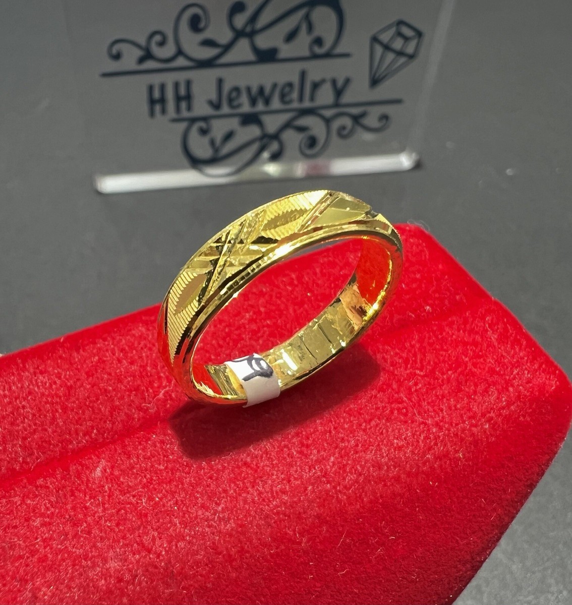 24K Yellow Gold Flat Shape Unisex Design Ring | eBay