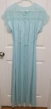 Vtg Vanity Fair Womens Button Front Tie Waist Robe Nightgown Lace Trim Blue Sz M