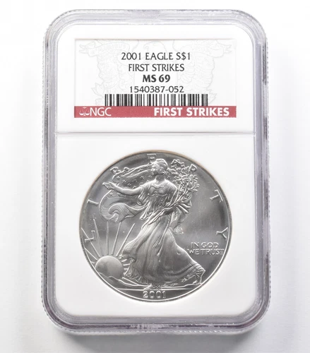 2001 American Silver Eagle First Strikes MS69 NGC *3663