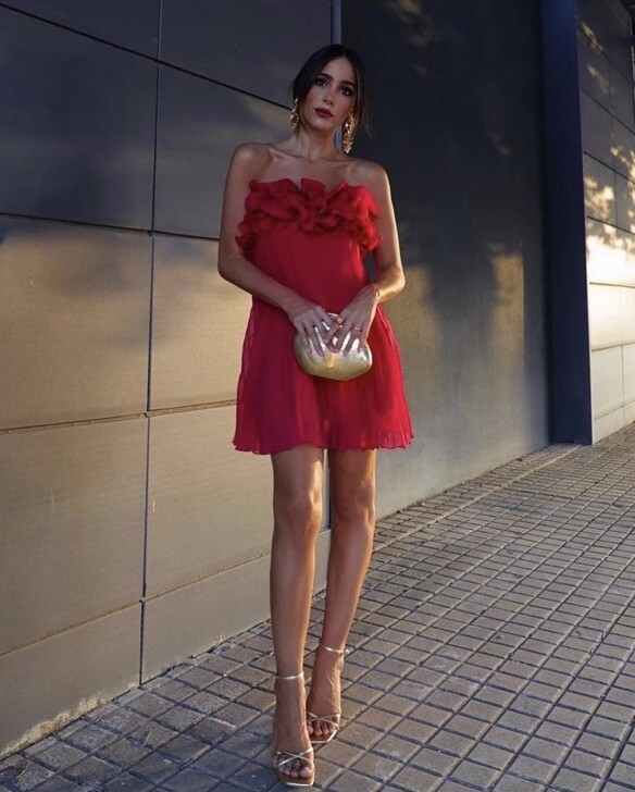 ZARA WOMAN NWT FW23 PLEATED RUFFLED MINI DRESS RASPBERRY 3564/165