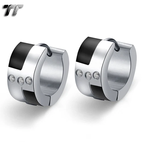 Quality TT Stainless Steel Thick Hoop Earrings (EH25) NEW - Picture 3 of 3