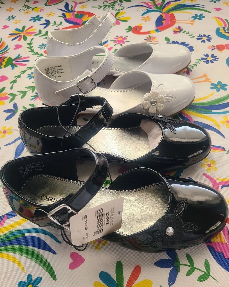 Christie & Jill Niñas Talla 2 BLANCO/NEGRO Correa de Tobillo Mary Jane Lote de 2 PARES Foto 3 de 4