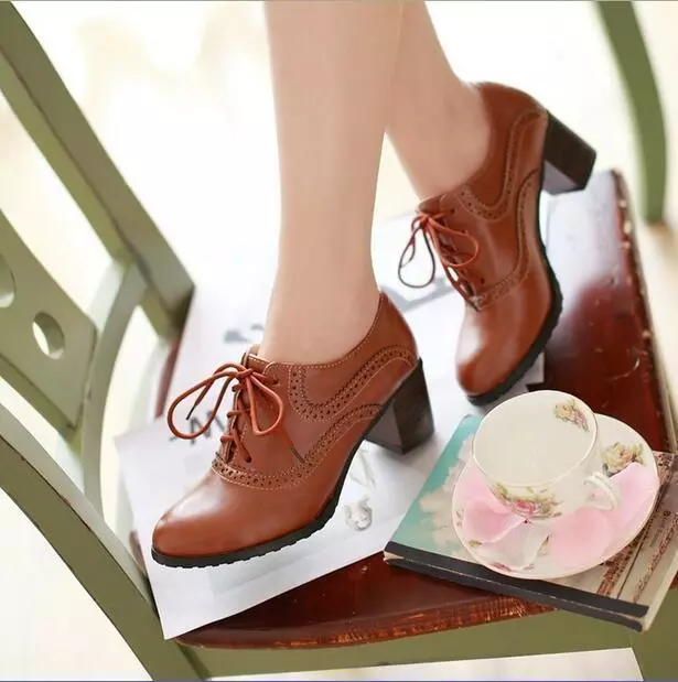 Spring Autumn Patent Leather Women Oxfords British Square High Heel Casual  Lace Ladies Brogue Shoes Woman | Wish