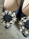 Deimille Jeweled Pearl Embellished Heels Size 38 US 8 Metallic Denim Blue — photo 7