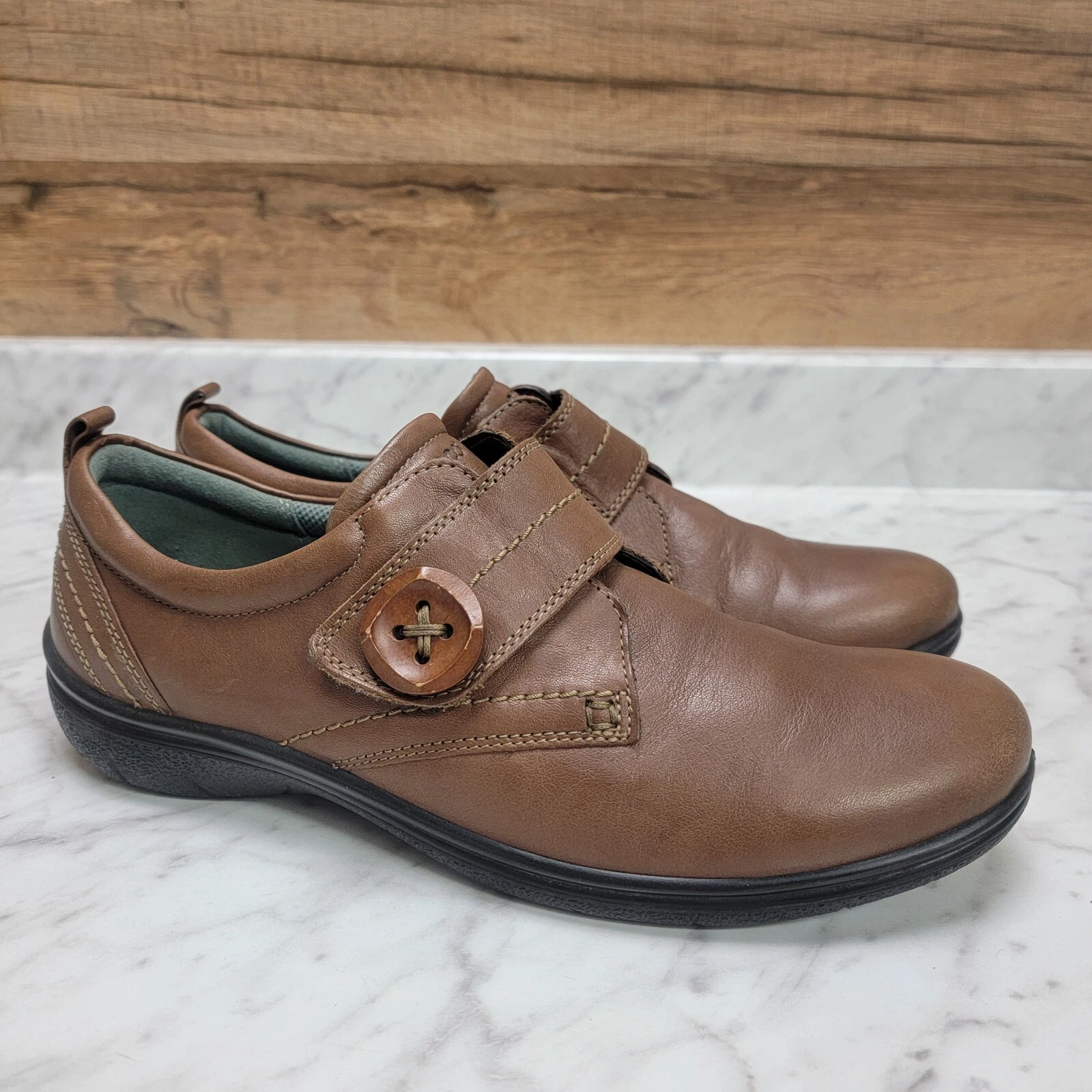 Mocassini donna 10 10.5 41 ECCO cinturino monaco argilla bottoni marrone cacao pelle