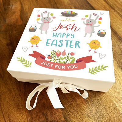 Frohe Ostern Hase Ei Quadrat Schokolade Leckereien Süßigkeiten Korb Geschenkbox