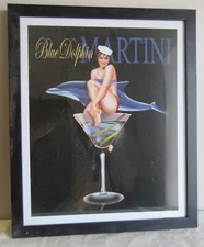 Ralph Burch Blue Dolphin  MARTINI 24 x 20 Black Wood Frame Under Glass  Print