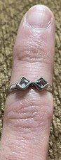 LADIES STERLING SILVER 925 RHOMBUS AQUAMARINE 2 STONE RING 1.4 GRAMS SIZE 5.75