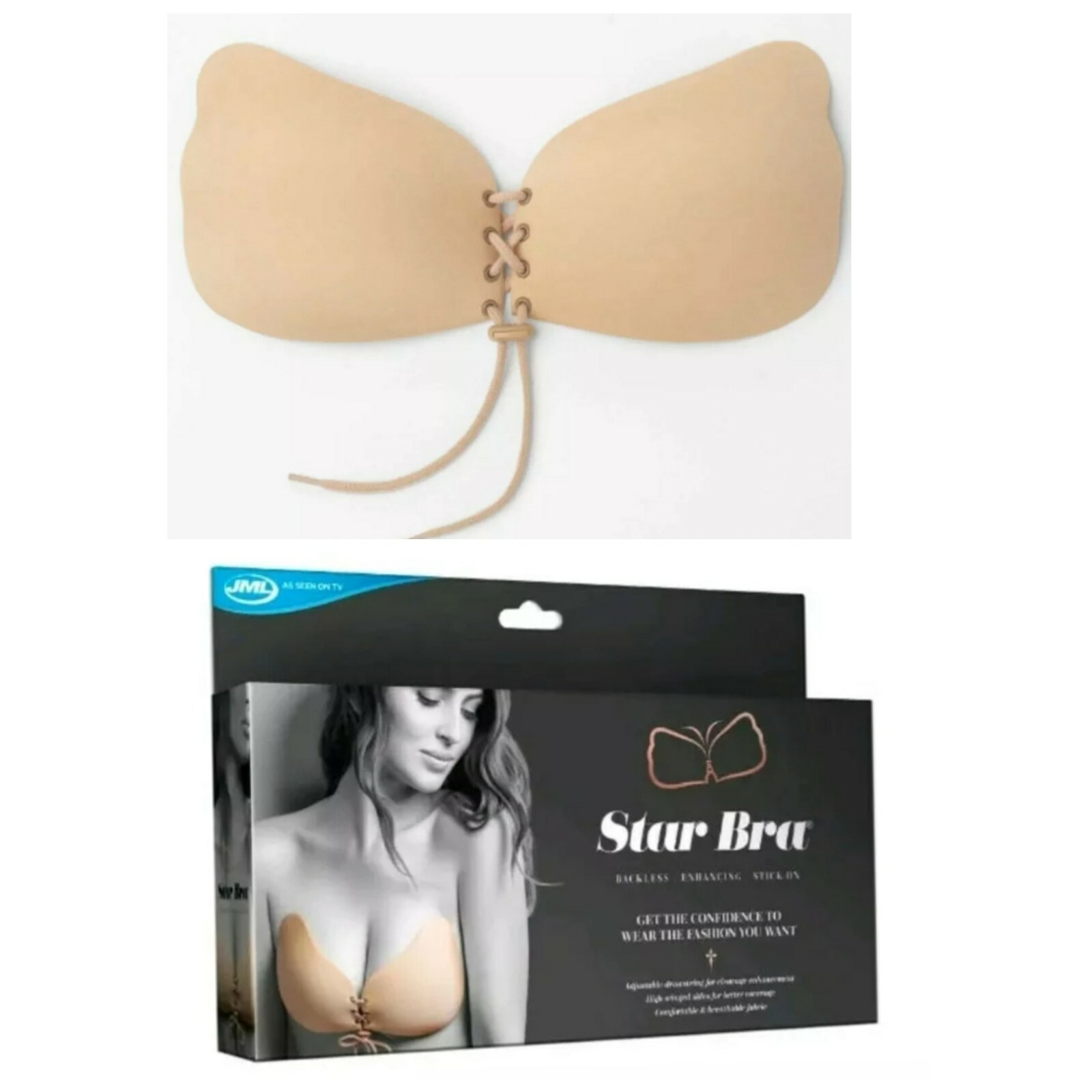 JML Star Bra Backless Strapless Stick On Gel Bra Lace Cleavage Control strapless