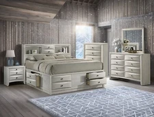 NEW SLEEK White Storage Queen King 5PC Bedroom Set Modern Furniture Bed/D/M/N/C