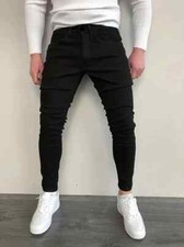 Men Jeans Stretch Skinny Denim Pants Solid Color Blue Luxury Slim Fit Trousers