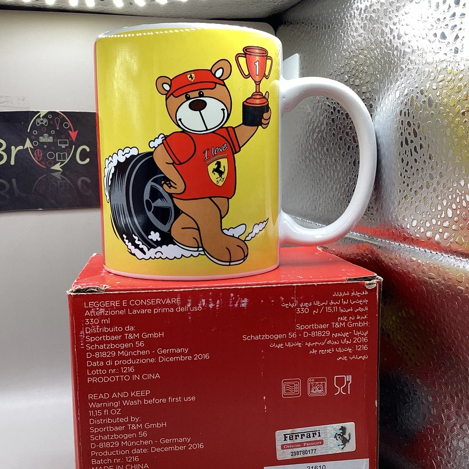 Mug Ferrari Teddy Racing , Rouge Et Jaune - Photo 3/3