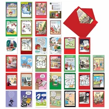 36 Asst'd Set Funny Christmas Greeting Cards w/ 5x7" Env.-Favorite Holiday Toons