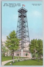 Postcard  Steel Observation Tower Hot Springs Arkansas Linen 