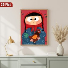 Cartoon Girl Hen Minimalist Canvas Art Framed Modern Wall Decor for Home Gift