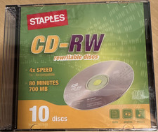 Staples CD-RW Rewritable Discs 10-Pack 700MB 80-Min 4x Speed 31721-US