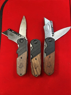 #ad Lot 3 Husky 2 in 1 Folding Pocket Knife amp; Utility Box Cutter W Wood Handle $24.00