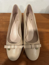 kate spade new york Women's Beige Leather Round Toe Bow Slip-On Pump 9 B