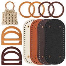 12 PCS Bag Bases and Wooden Bag Handles Set Handcrafted Bag Bottoms with 52 H...