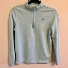 Vineyard Vines Boys 1/4 Zip Medium 12-14 Saltwater Mock Neck Whale Logo Aqua