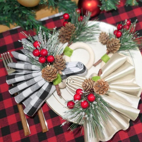 6pcs Pine Cone Napkin Ring Xmas Table Decoration Pine Cones Xmas Napkin Hold 3CS - Picture 6 of 12