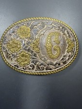 Letter Initial C - Western Monogram ornate flower swirl belt buckle by Crumrine