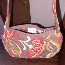 Vera Bradley Floral Multicolor Quilted Zip Shoulder Bag Gray Red Yellow White