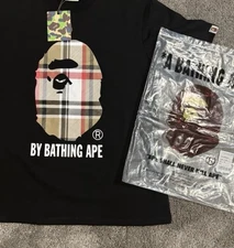 Bape x Burberry Men's Shirt Size 2xl Black Short Sleeve 