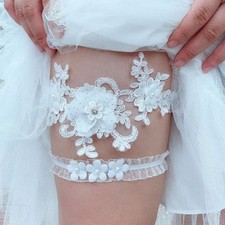 2Pcs/Set Womens Bridal Stretch Wedding Thigh Rings Embroidery Flower Faux Pearl