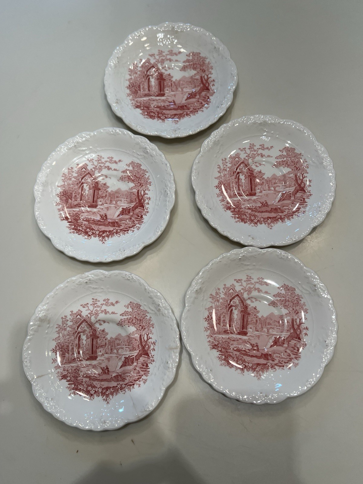 Vintage English Abbey Red Transferware Plate Taylor Smith & Taylor Set of 5