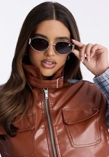 Ed Hardy Oval Sunglasses Gold Frame Dragon Print Temples Gray Lens