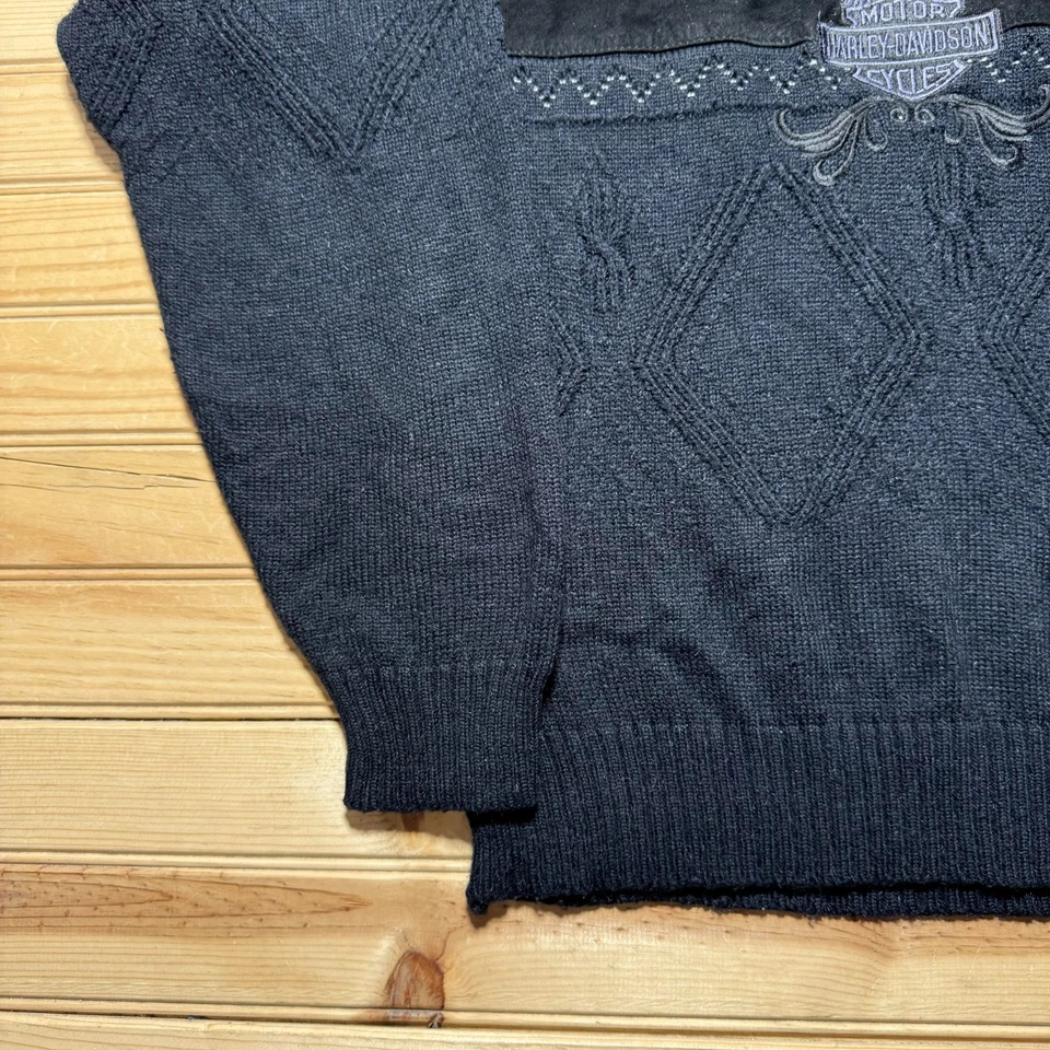 Suéter Pullover Vintage Harley Davidson Tejido Bordado Cuello Redondo Para Mujer Mediano Foto 4 de 4