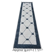 2'6" x 10'4" White Geometric Moroccan Weave Hand Knotted Wool Runner Rug R20552