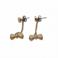 Jill Stuart Ribbon Motif Stone Swing Earrings Gold Women New