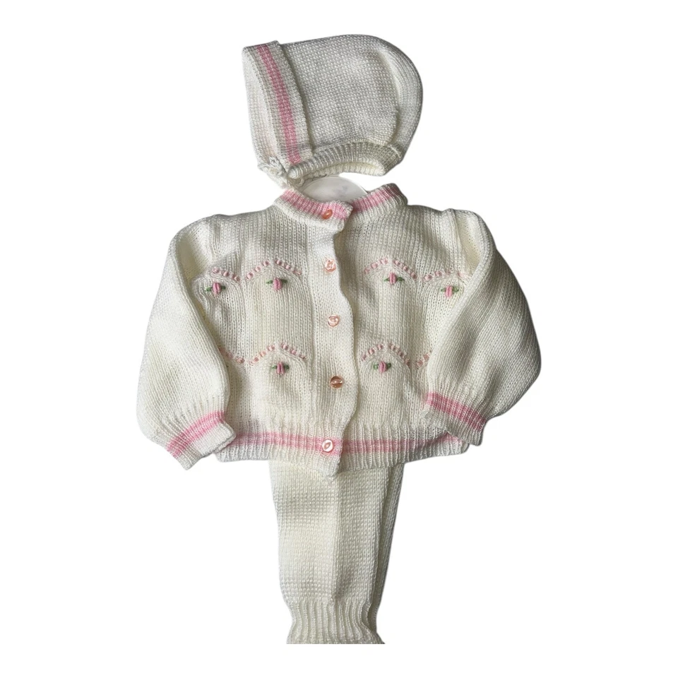 Conjunto First Impressions Años 80 Vintage Tejido Rosa/Crema Talla 6/9 M Foto 2 de 4