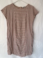 Madewell Linen Stripe-Play Button-Back Mini Shift Dress w/ Pockets XXS Rust