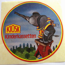 Werbe-Aufkleber Kiosk Kinderkassetten Cassetten H&ouml;rspiele MC 80er Jahre Elefant