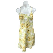 Ann Taylor LOFT Yellow 100% Silk Floral Sleeveless Cami Camisole Mini Dress 6