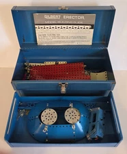 Vintage Gilbert Erector Set Metal Model Building Kit w/ Parts, Manuals, Toolbox