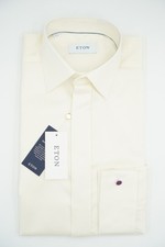 Men ETON Shirt Textured Champagne White French Cuff Contemporary Size 40 15 3/4