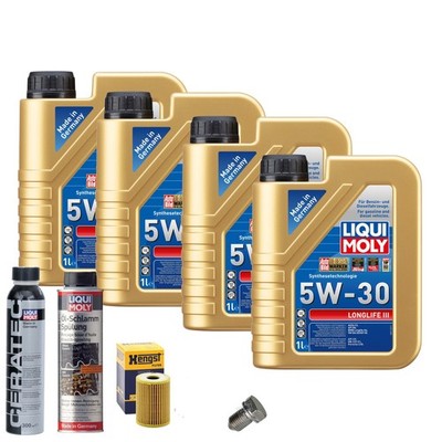 Motoröl 5W30 LIQUI MOLY 4L+HENGST Ölfilter+Spülung+Cera Tec+Ölablassschraube