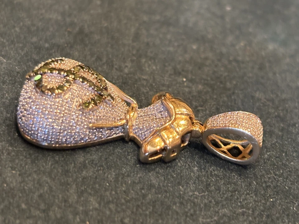 Bolsa de dinero de oro amarillo macizo de 10 k colgante de diamantes verdes y blancos 3/4 ctw SI2-i1 Foto 2 de 4